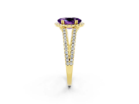 Yellow gold Oval Cut Amethyst Halo Split Shank Engagement Ring_14