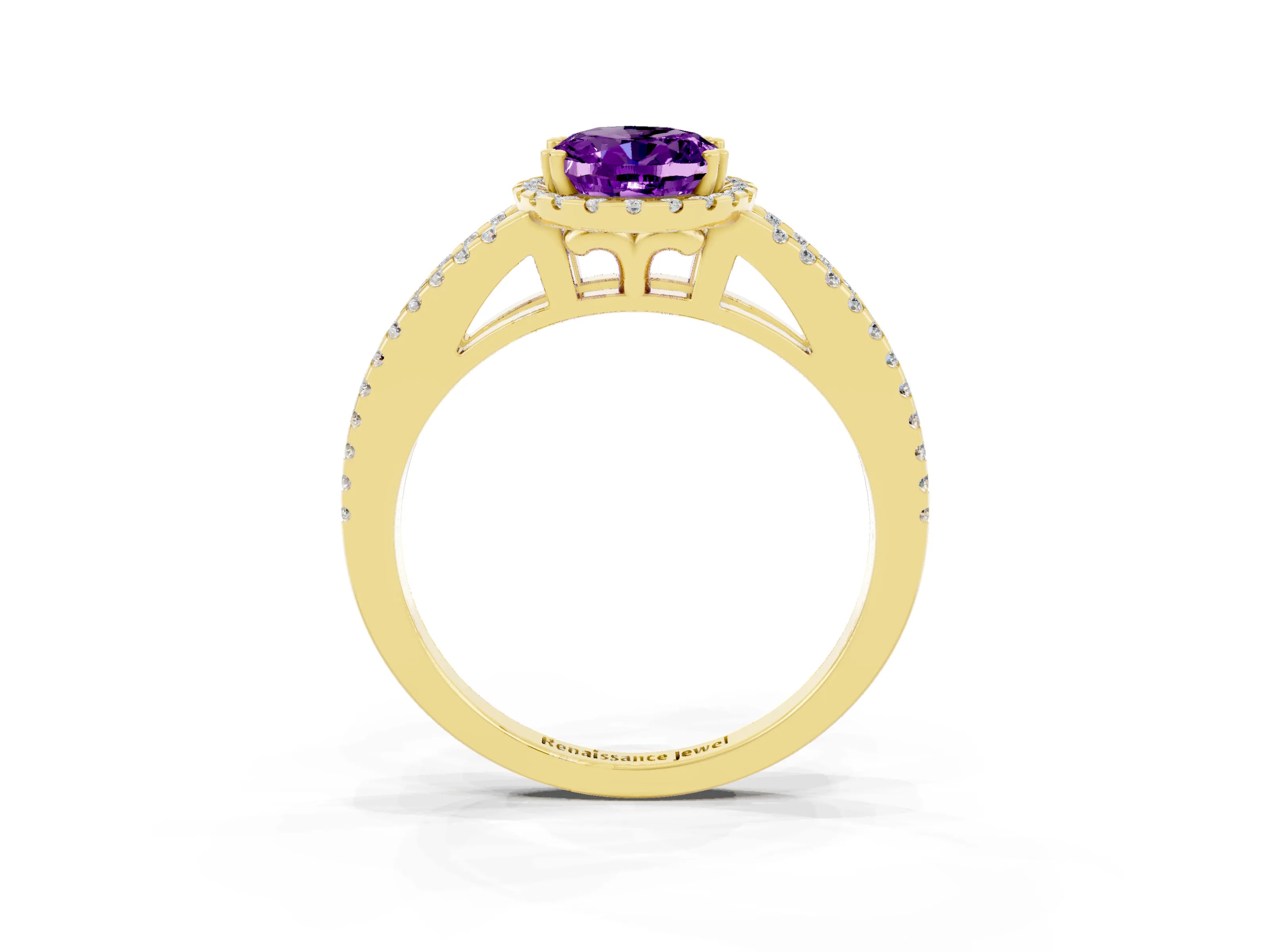 Yellow gold Oval Cut Amethyst Halo Split Shank Engagement Ring_15