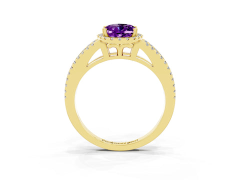 Yellow gold Oval Cut Amethyst Halo Split Shank Engagement Ring_15
