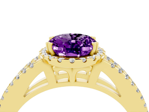Yellow gold Oval Cut Amethyst Halo Split Shank Engagement Ring_16