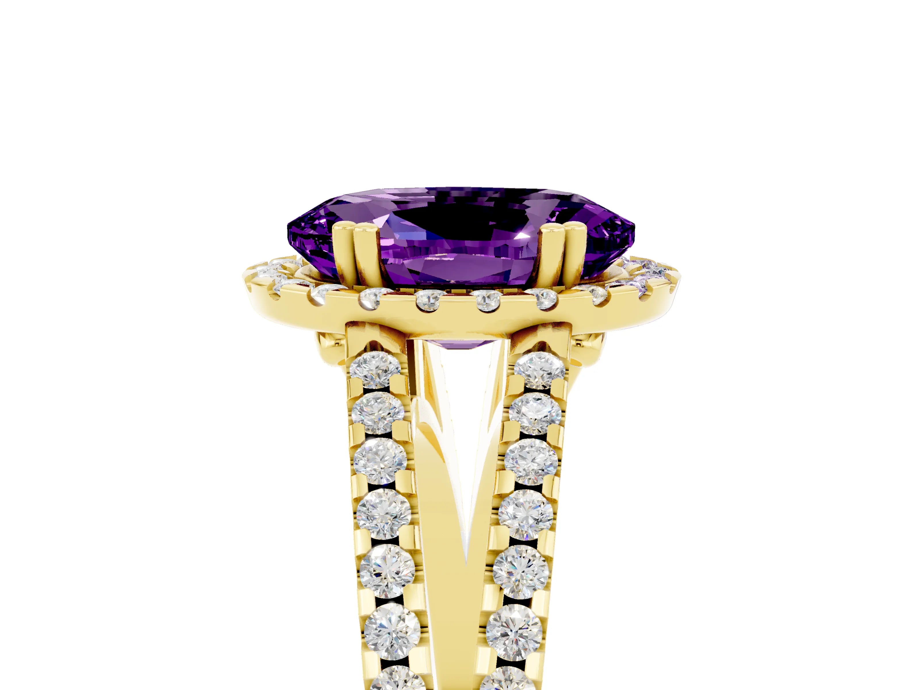 Yellow gold Oval Cut Amethyst Halo Split Shank Engagement Ring_17