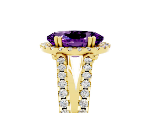 Yellow gold Oval Cut Amethyst Halo Split Shank Engagement Ring_17