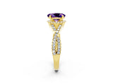 Yellow gold Oval Cut Amethyst Halo Twist Band Solitaire Prong Setting Ring_2