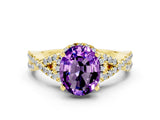 Yellow gold Oval Cut Amethyst  Halo Twist Band Solitaire Prong Setting Ring_24