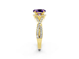 Yellow gold Oval Cut Amethyst  Halo Twist Band Solitaire Prong Setting Ring_26