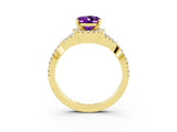 Yellow gold Oval Cut Amethyst  Halo Twist Band Solitaire Prong Setting Ring_27