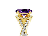 Yellow gold Oval Cut Amethyst  Halo Twist Band Solitaire Prong Setting Ring_29