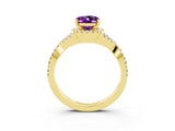 Yellow gold Oval Cut Amethyst Halo Twist Band Solitaire Prong Setting Ring_3