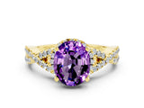 Yellow gold Oval Cut Amethyst  Halo Twist Band Solitaire Prong Setting Ring_42