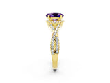 Yellow gold Oval Cut Amethyst  Halo Twist Band Solitaire Prong Setting Ring_44