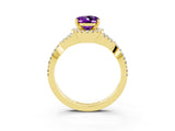 Yellow gold Oval Cut Amethyst  Halo Twist Band Solitaire Prong Setting Ring_45