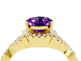 Yellow gold Oval Cut Amethyst  Halo Twist Band Solitaire Prong Setting Ring_46