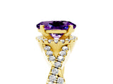 Yellow gold Oval Cut Amethyst  Halo Twist Band Solitaire Prong Setting Ring_47