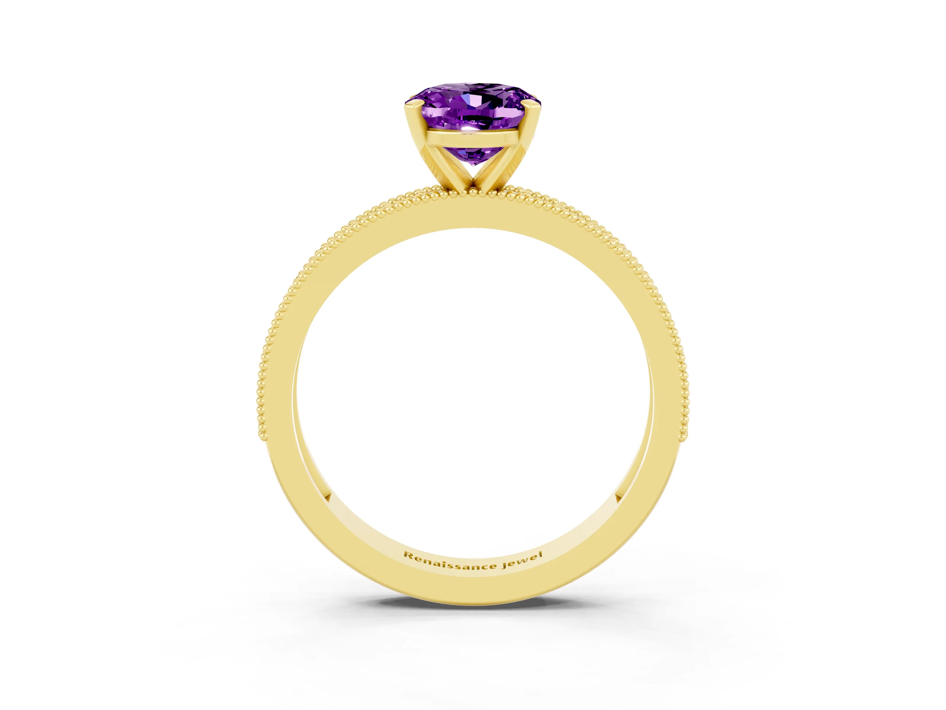 Yellow gold Oval Cut Amethyst Milgrain Pavé Engagement Ring with Four-Prong Setting_15