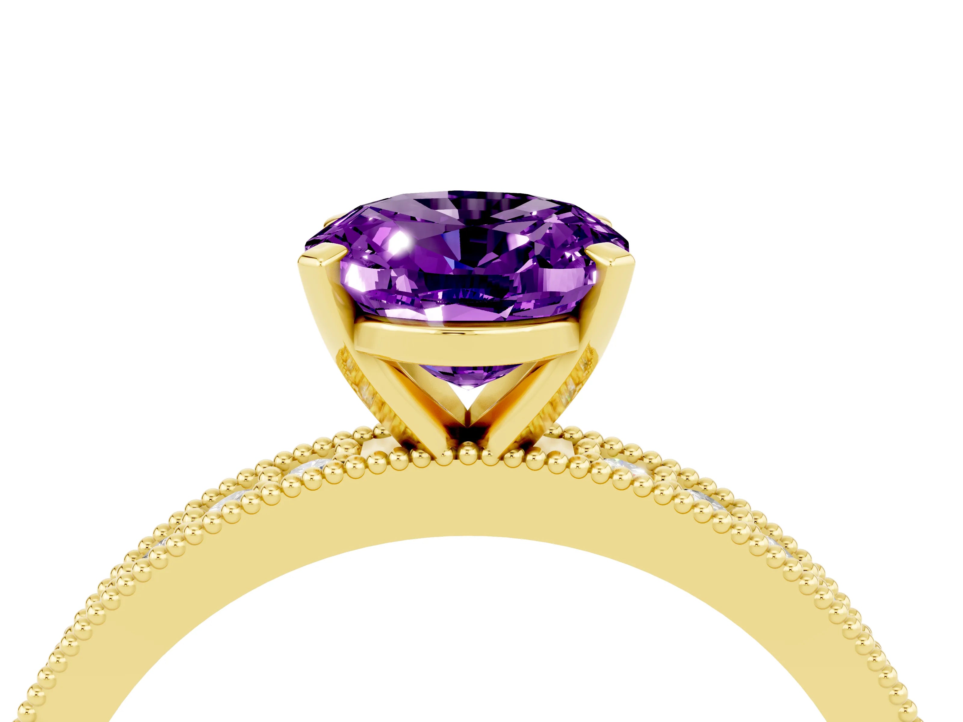 Yellow gold Oval Cut Amethyst Milgrain Pavé Engagement Ring with Four-Prong Setting_16