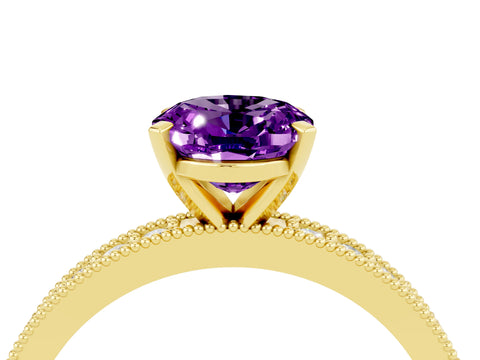 Yellow gold Oval Cut Amethyst Milgrain Pavé Engagement Ring with Four-Prong Setting_16