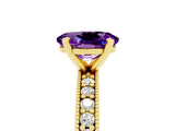Yellow gold Oval Cut Amethyst Milgrain Pavé Engagement Ring with Four-Prong Setting_17
