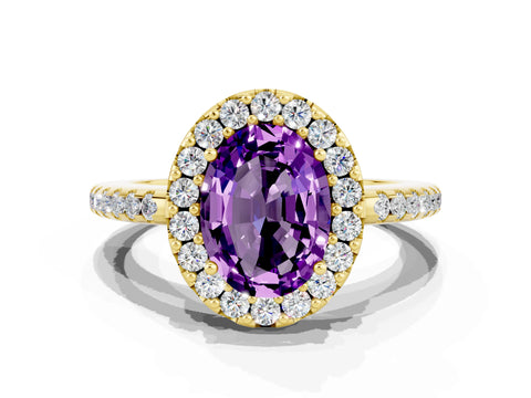 Yellow gold Oval Cut Amethyst Pavé Halo Ring with Four-Prong Setting_12