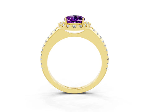 Yellow gold Oval Cut Amethyst Pavé Halo Ring with Four-Prong Setting_15