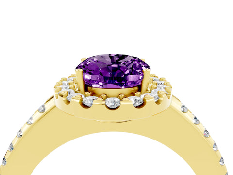 Yellow gold Oval Cut Amethyst Pavé Halo Ring with Four-Prong Setting_16