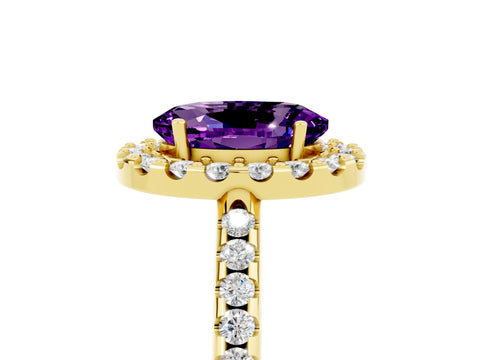 Yellow gold Oval Cut Amethyst Pavé Halo Ring with Four-Prong Setting_17