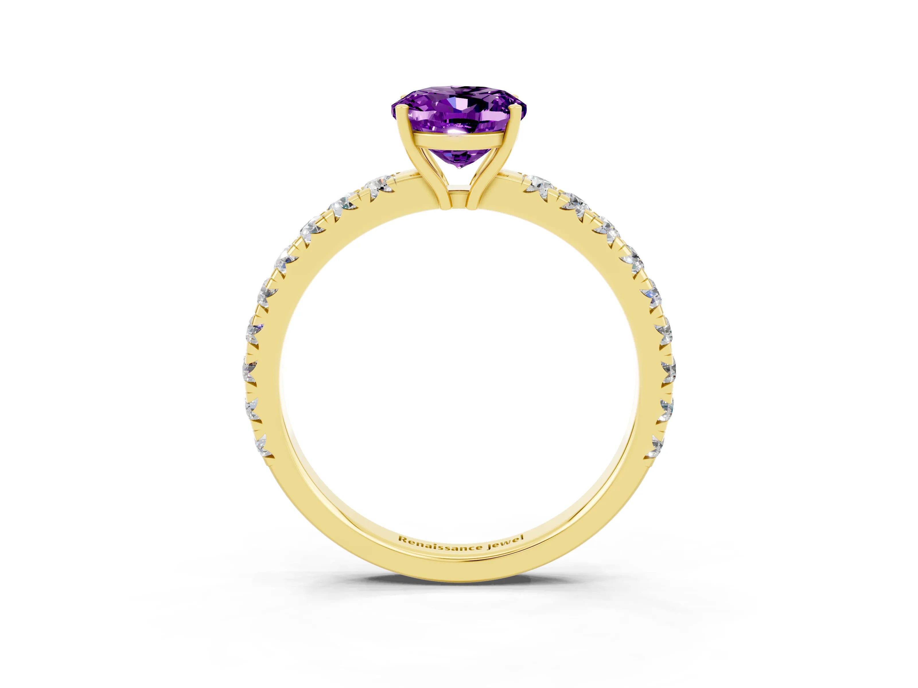 Yellow gold Oval Cut Amethyst Pavé Solitaire Engagement Ring with Four-Prong Setting_37