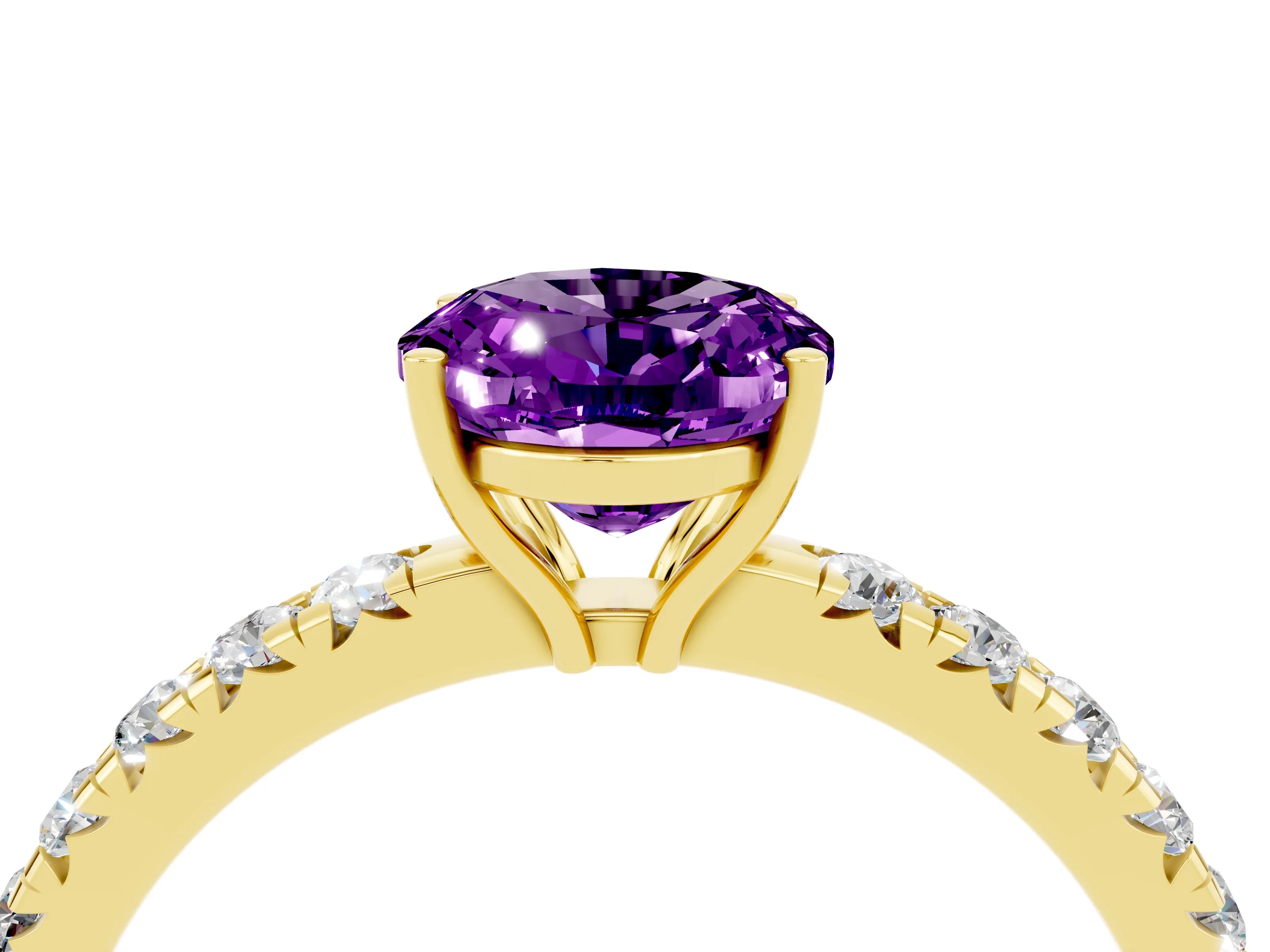 Yellow gold Oval Cut Amethyst Pavé Solitaire Engagement Ring with Four-Prong Setting_38