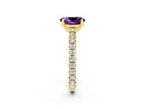 Yellow gold Oval Cut Amethyst Pavé Solitaire Ring with Round Band and Prong Setting_26