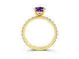Yellow gold Oval Cut Amethyst Pavé Solitaire Ring with Round Band and Prong Setting_27