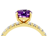 Yellow gold Oval Cut Amethyst Pavé Solitaire Ring with Round Band and Prong Setting_28
