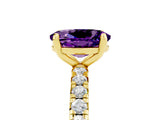 Yellow gold Oval Cut Amethyst Pavé Solitaire Ring with Round Band and Prong Setting_29