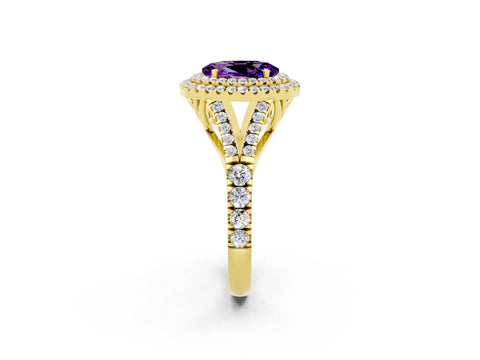 Yellow gold Oval Cut Amethyst Pavé Split Shank Double Halo Engagement Ring_2