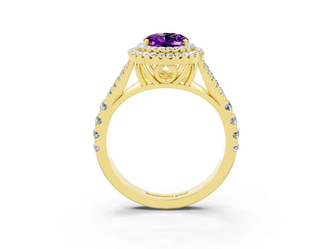 Yellow gold Oval Cut Amethyst Pavé Split Shank Double Halo Engagement Ring_3