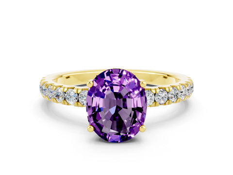 Yellow gold Oval Cut Amethyst Pave Band Solitaire Ring with Four-Prong Setting_24