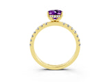 Yellow gold Oval Cut Amethyst Pave Band Solitaire Ring with Four-Prong Setting_27