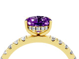 Yellow gold Oval Cut Amethyst Pave Band Solitaire Ring with Four-Prong Setting_28