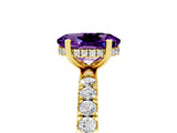 Yellow gold Oval Cut Amethyst Pave Band Solitaire Ring with Four-Prong Setting_29