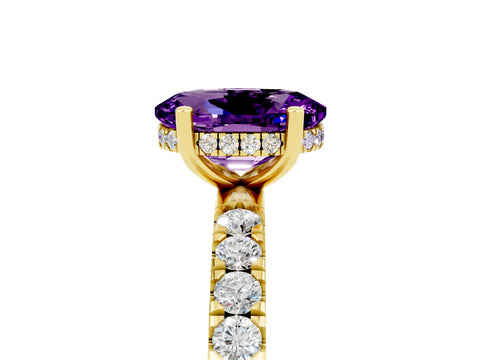 Yellow gold Oval Cut Amethyst Pave Band Solitaire Ring with Four-Prong Setting_29