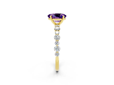 Yellow gold Oval Cut Amethyst Prong Set Engagement Ring with Pavé Band_2