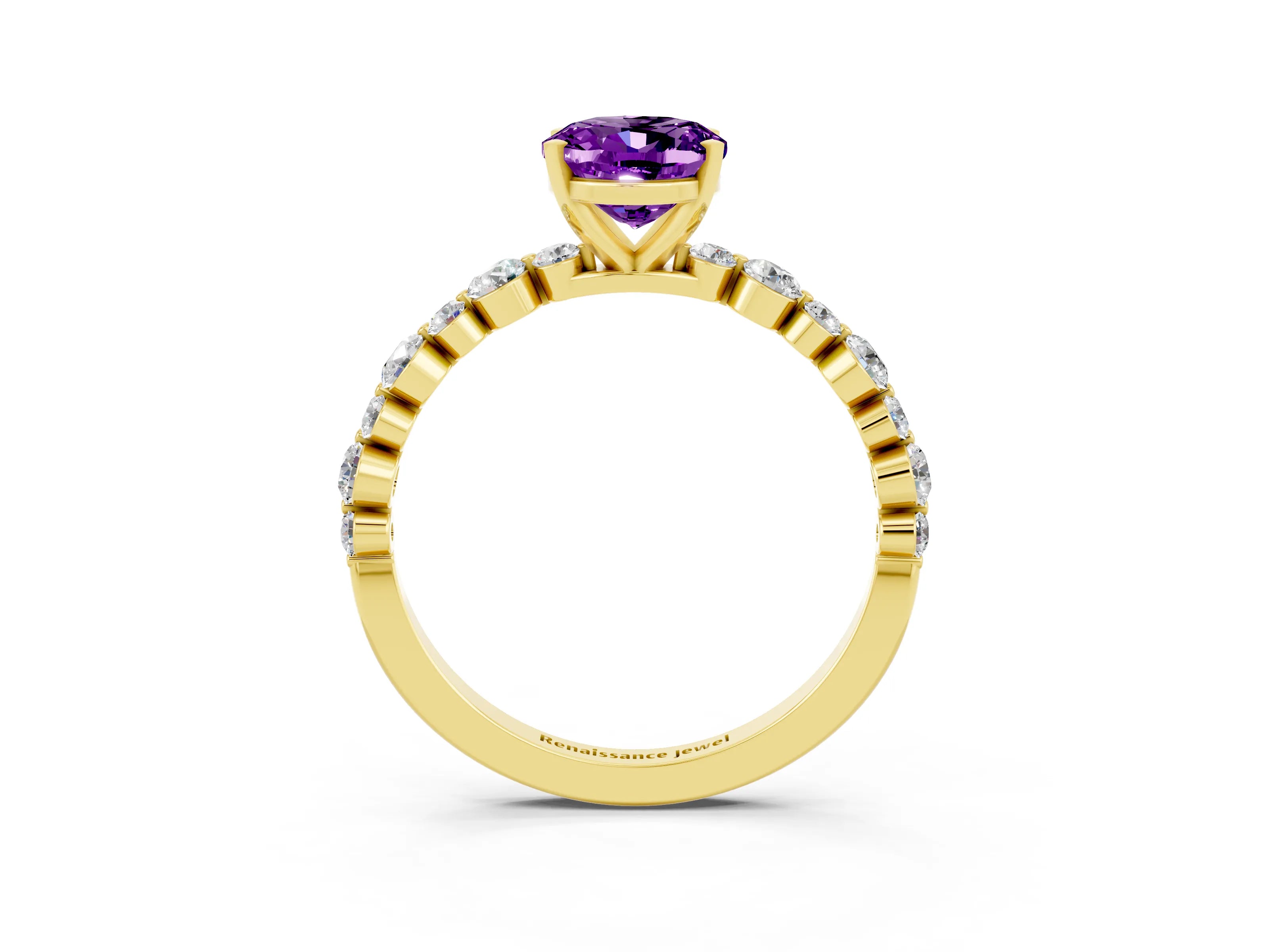 Yellow gold Oval Cut Amethyst Prong Set Engagement Ring with Pavé Band_3