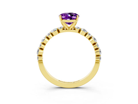 Yellow gold Oval Cut Amethyst Prong Set Engagement Ring with Pavé Band_3
