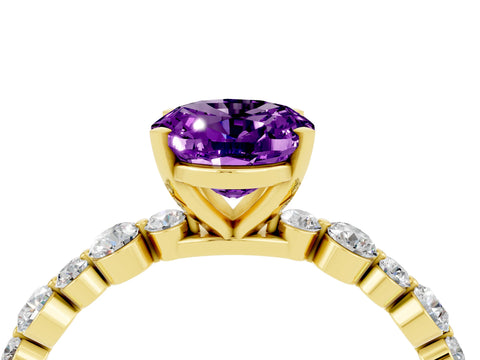 Yellow gold Oval Cut Amethyst Prong Set Engagement Ring with Pavé Band_4