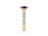 Yellow gold Oval Cut Amethyst Prong Setting with Side Stones on a Pave Band_2