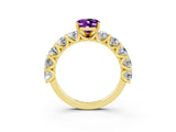 Yellow gold Oval Cut Amethyst Prong Setting with Side Stones on a Pave Band_3