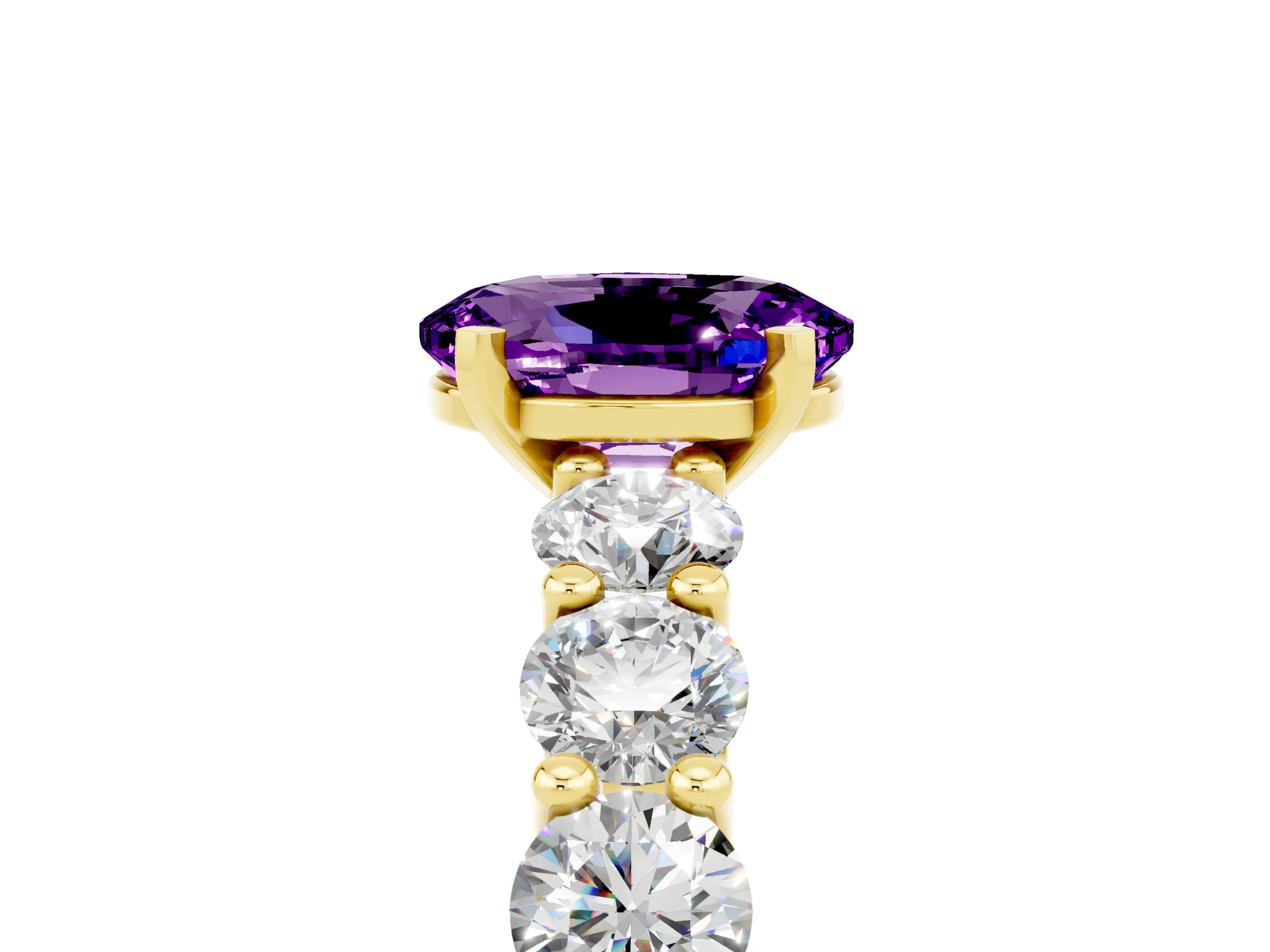Yellow gold Oval Cut Amethyst Prong Setting with Side Stones on a Pave Band_5