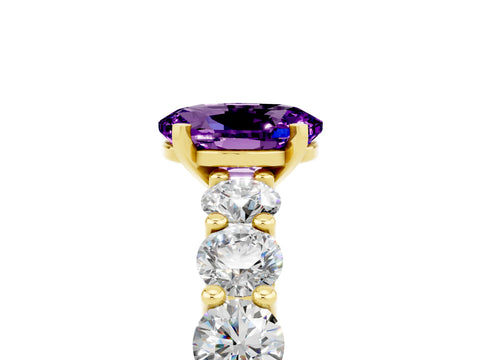Yellow gold Oval Cut Amethyst Prong Setting with Side Stones on a Pave Band_5