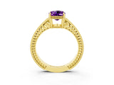 Yellow gold Oval Cut Amethyst Ring with Milgrain Pavé Band and Four-Prong Setting_15