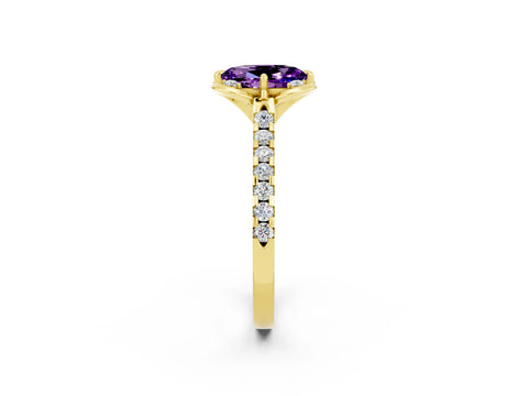 Yellow gold Oval Cut Amethyst Ring with Pavé Band and Floral Prong Setting_2