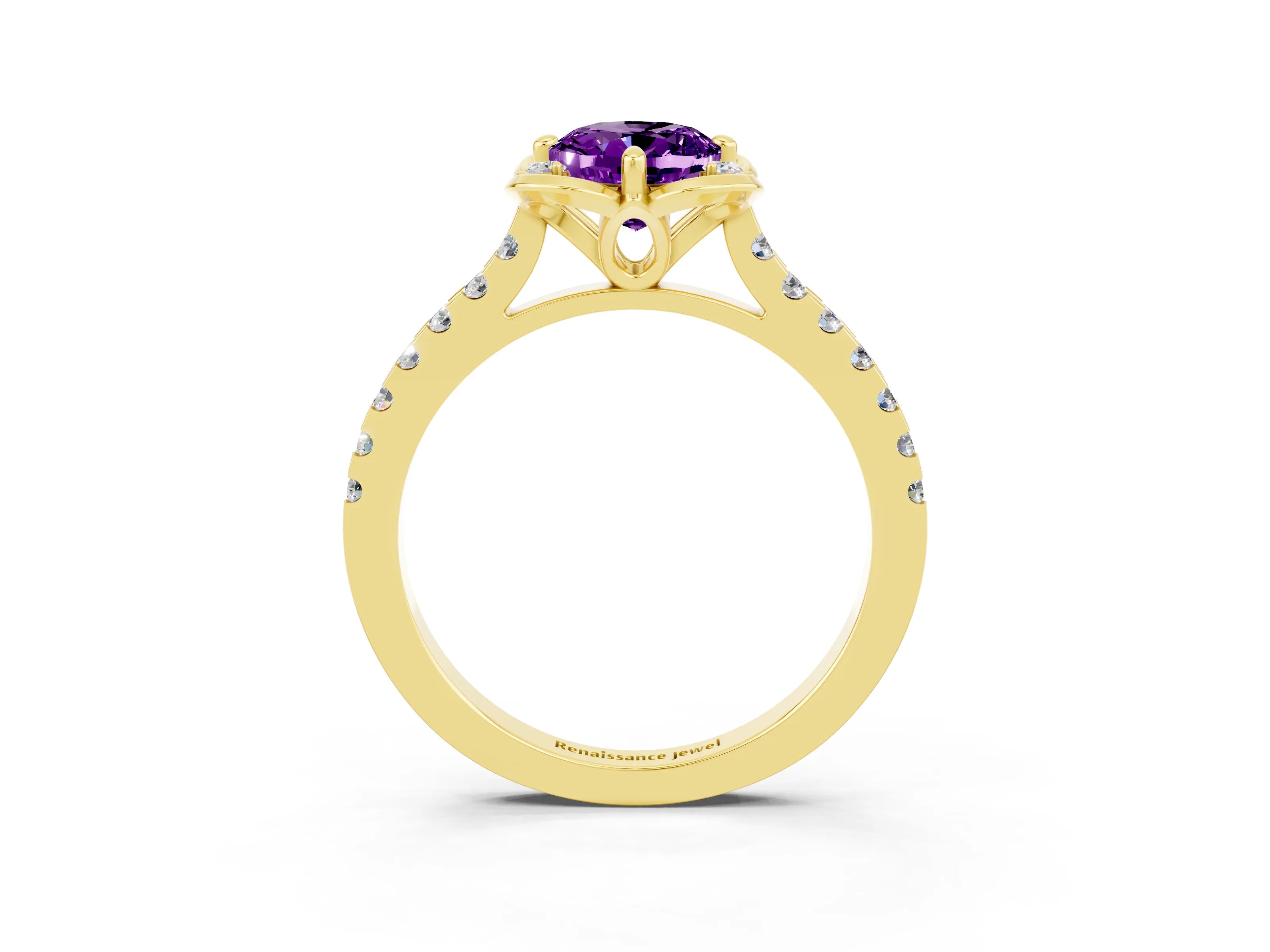 Yellow gold Oval Cut Amethyst Ring with Pavé Band and Floral Prong Setting_3