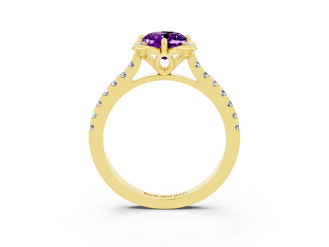 Yellow gold Oval Cut Amethyst Ring with Pavé Band and Floral Prong Setting_3